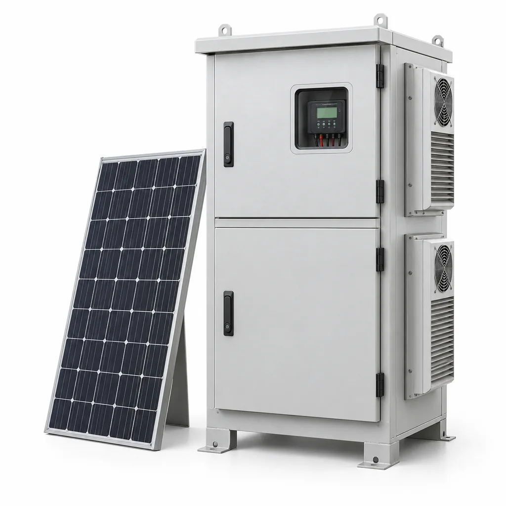 Outdoor solar and battery cabinet for telecom sites